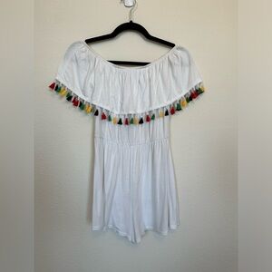 ASOS / Boohoo | White Romper with colored tassels | Size 4